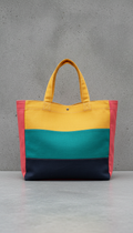 Color-Blocked Linen Tote Bag