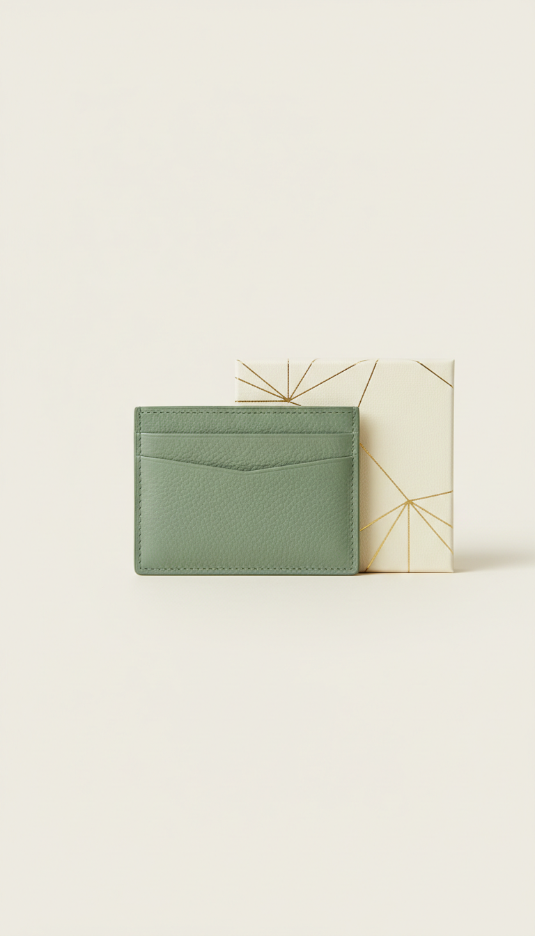 Sage green leather card holder