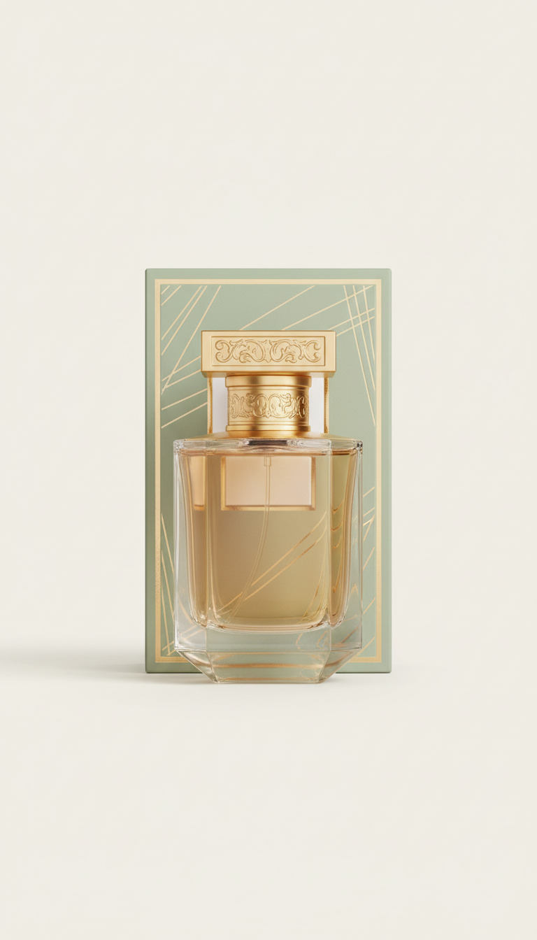 Gold-accented signature fragrance bottle